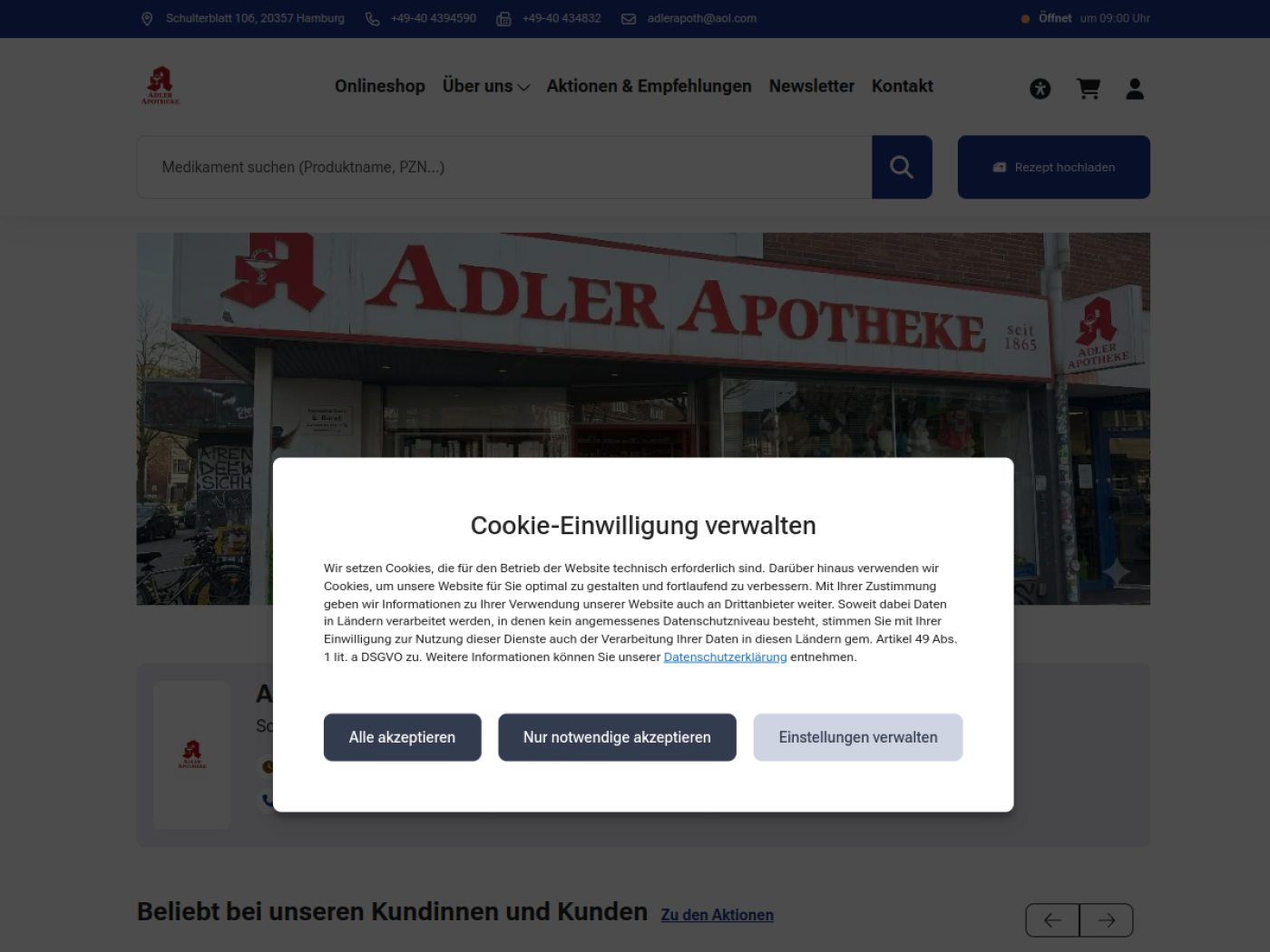 Website-Screenshot von Adler-Apotheke