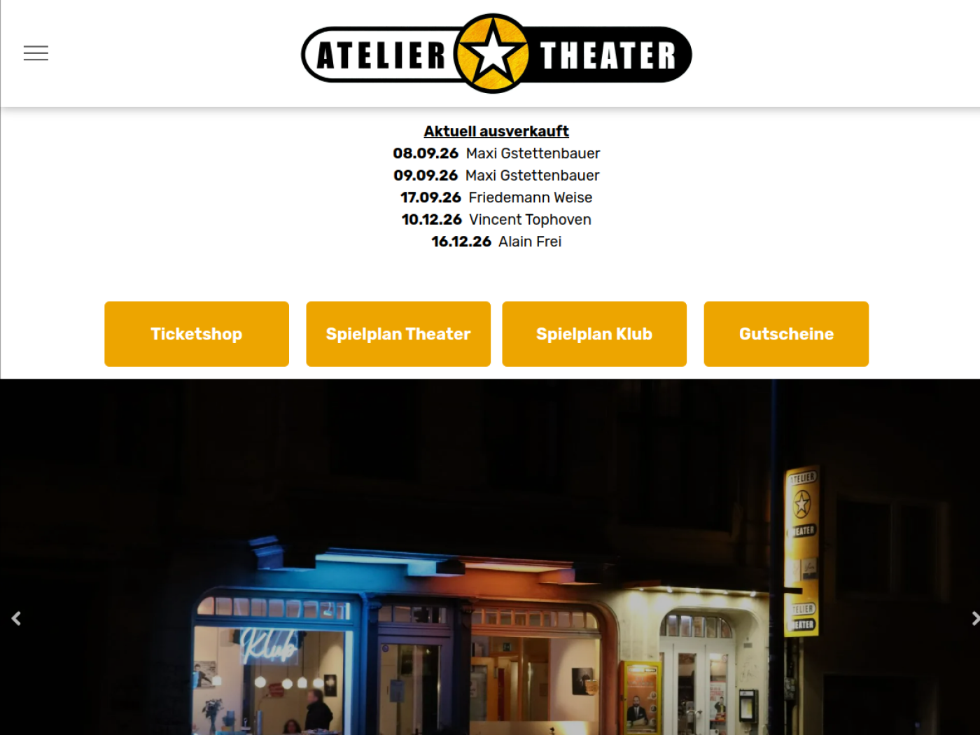 Website-Screenshot von Atelier Theater