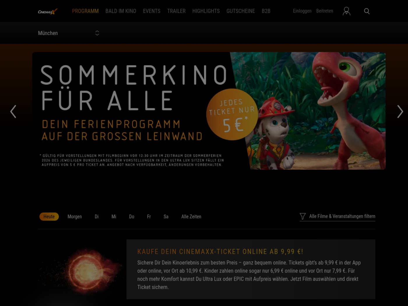Website-Screenshot von Cinemaxx