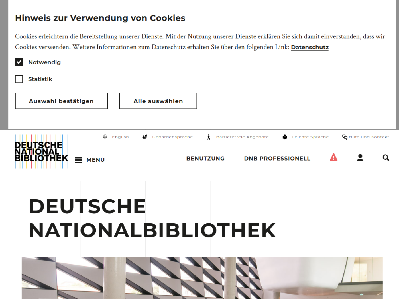 Website-Screenshot von Deutsche Nationalbibliothek