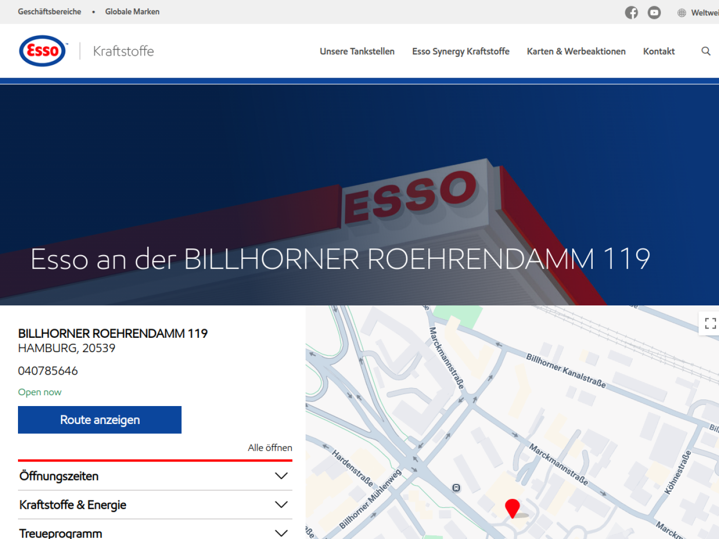 Website-Screenshot von Esso