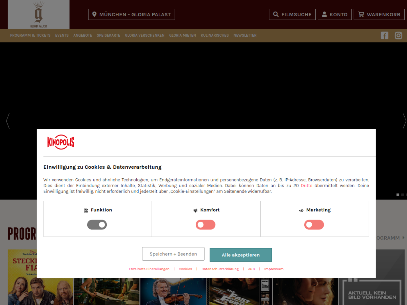 Website-Screenshot von Gloria Palast