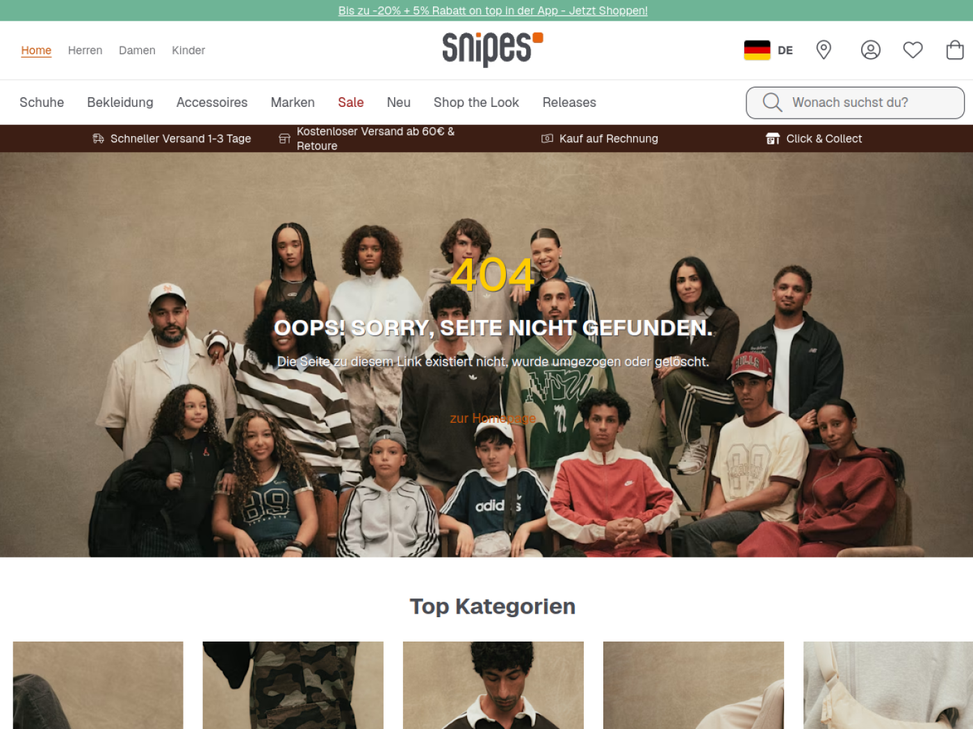 Website-Screenshot von Snipes
