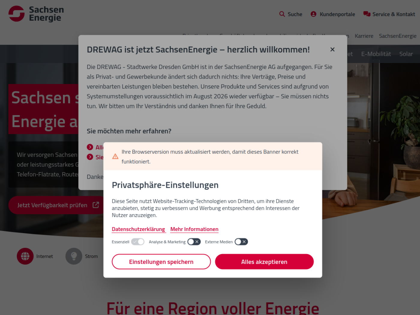 Website-Screenshot von DREWAG