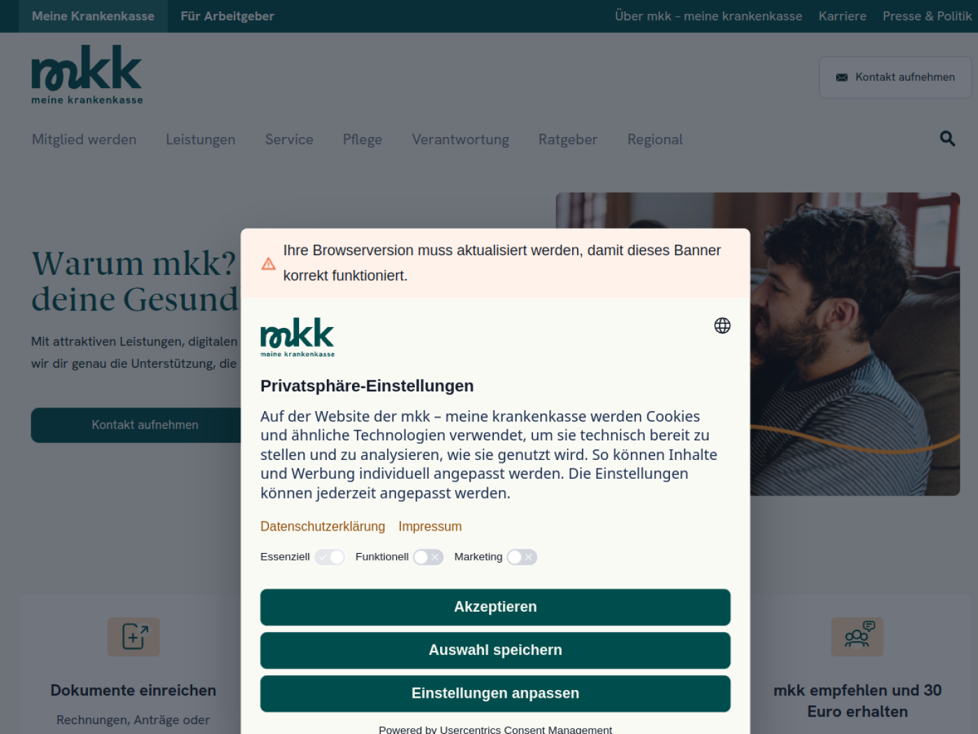 Website-Screenshot von Vereinigte BKK